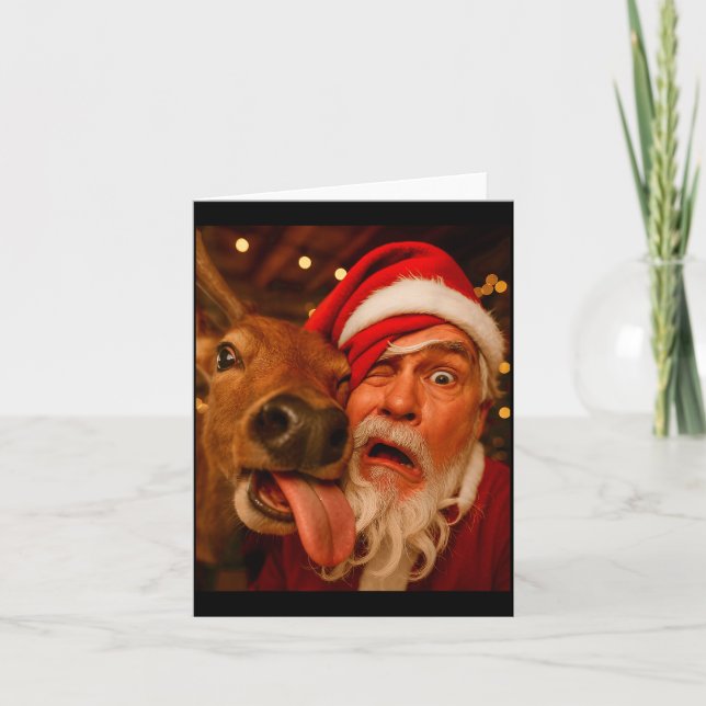 Funny Santa Selfie Reindeer Men Women Kids Christm Kort (Framsida)