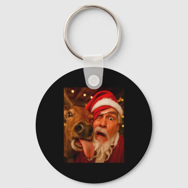 Funny Santa Selfie Reindeer Men Women Kids Christm Nyckelring (Framsida)