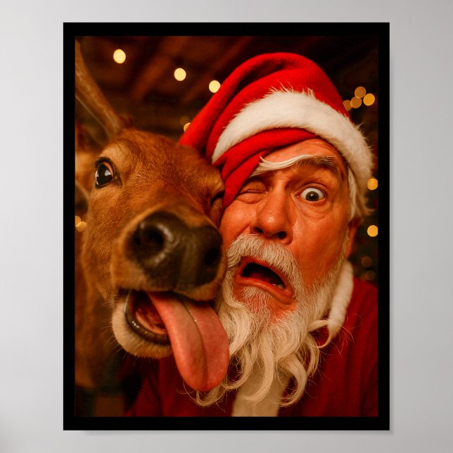 Funny Santa Selfie Reindeer Men Women Kids Christm Poster (Framsidan)