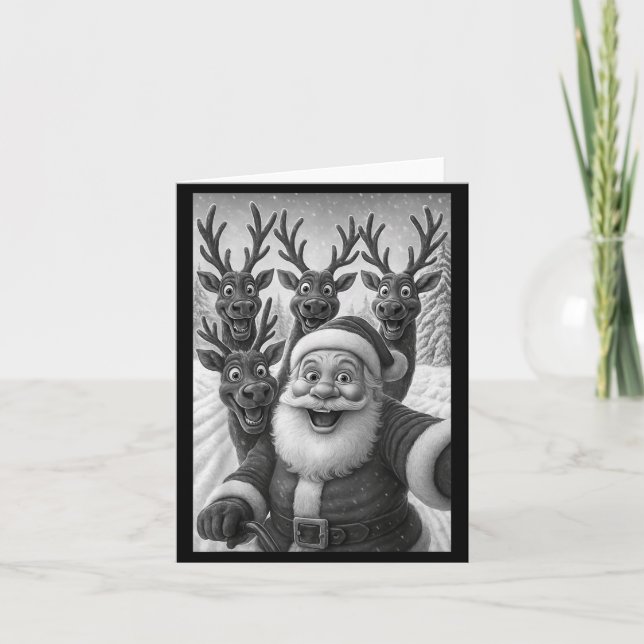Funny Santa Selfie With Reindeer Christmas  Kort (Framsida)