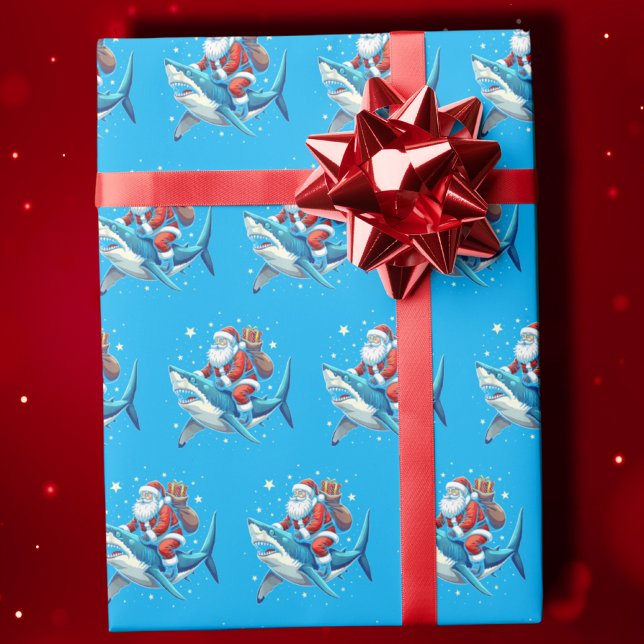 Funny Santa Shark Gift Wrap | Papper radbyte för h Presentpapper (Skapare uppladdad)