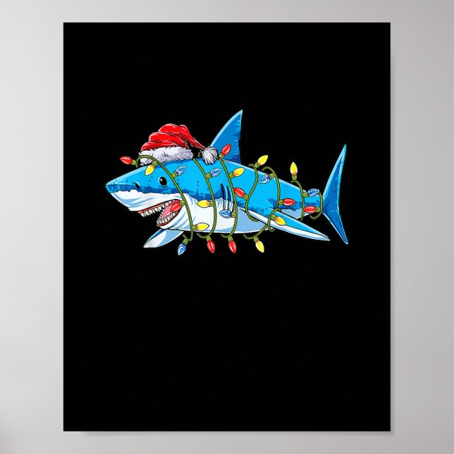 Funny Santa Shark jul Ljus Merry Shar Poster (Framsidan)