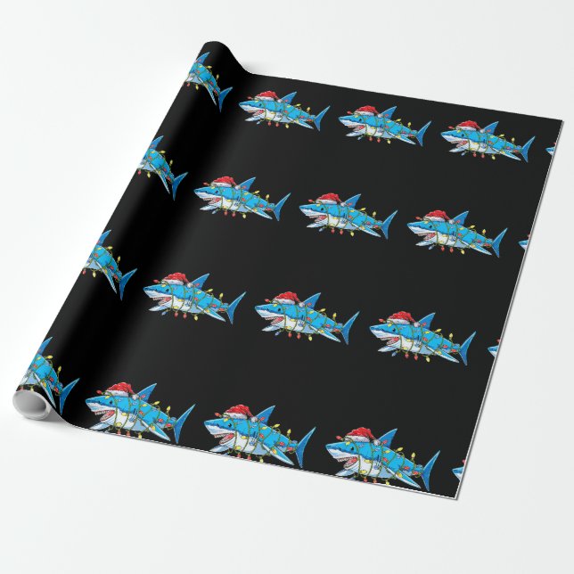 Funny Santa Shark jul Ljus Merry Shar Presentpapper (Utrullad)