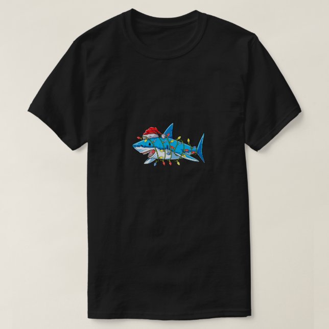 Funny Santa Shark jul Ljus Merry Shar T Shirt (Design framsida)