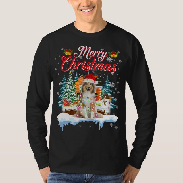 Funny Santa Sheltie Hund God jul T Shirt (Framsida)