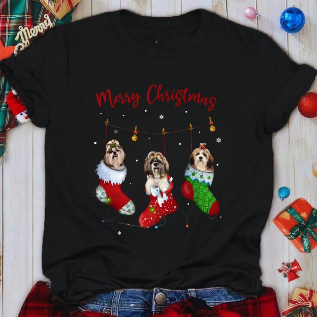 Funny Santa Shih Tzu Christmas Stocking Night T Shirt (Skapare uppladdad)
