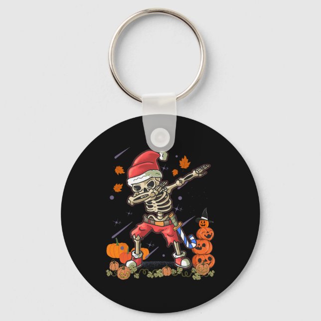 Funny Santa Skeleton Dabbing Halloween Costume Rol Nyckelring (Framsida)