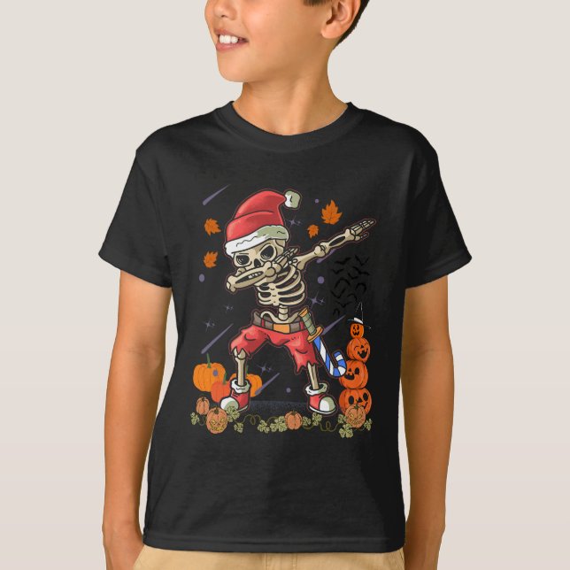Funny Santa Skeleton Dabbing Halloween Costume Rol T Shirt (Framsida)
