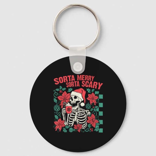 Funny Santa Skeleton Sorta Merry Sorta Y Soky Xmas Nyckelring (Framsida)