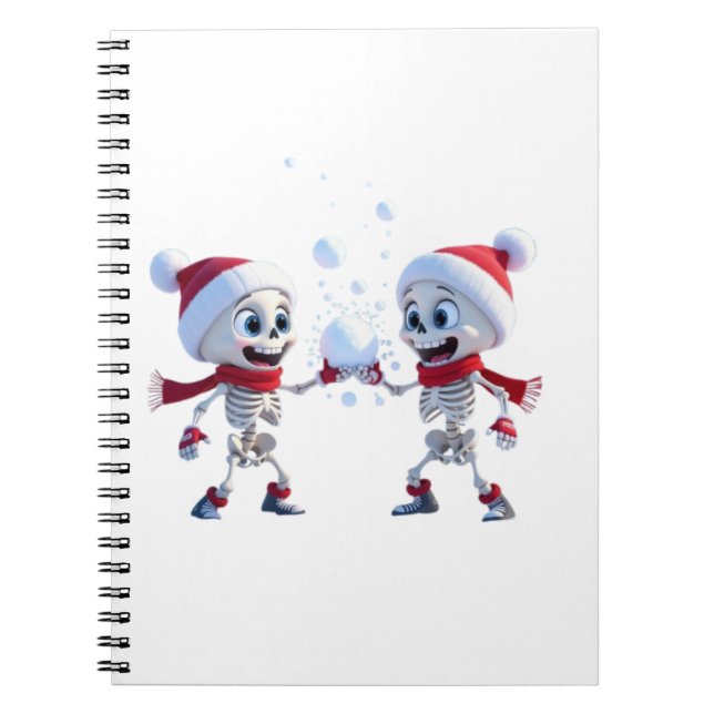 Funny Santa Skeletons Having a Snowball Fight  Anteckningsbok (Framsidan)