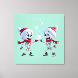 Funny Santa Skeletons Having a Snowball Fight  Canvastryck