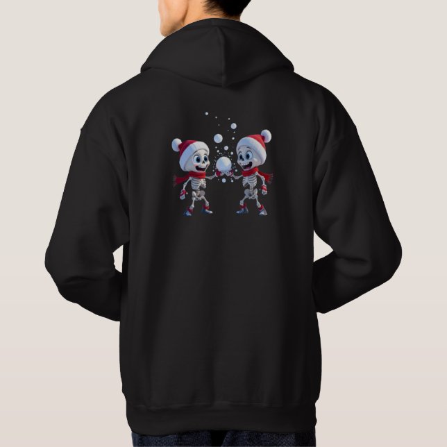 Funny Santa Skeletons Having a Snowball Fight  Hoodie (Baksida)