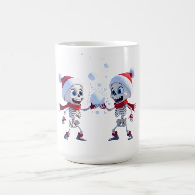 Funny Santa Skeletons Having a Snowball Fight  Kaffemugg (Center)