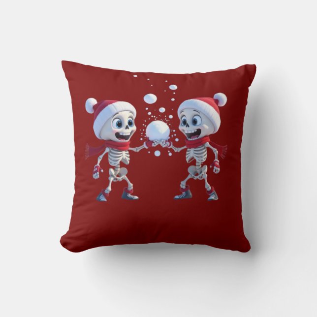 Funny Santa Skeletons Having a Snowball Fight  Kudde (Framsida)