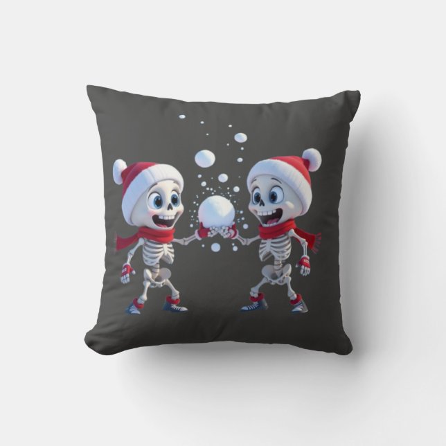 Funny Santa Skeletons Having a Snowball Fight  Kudde (Framsida)