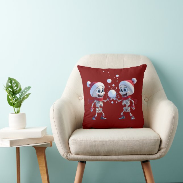 Funny Santa Skeletons Having a Snowball Fight  Kudde (Stol)