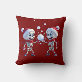Funny Santa Skeletons Having a Snowball Fight  Kudde
