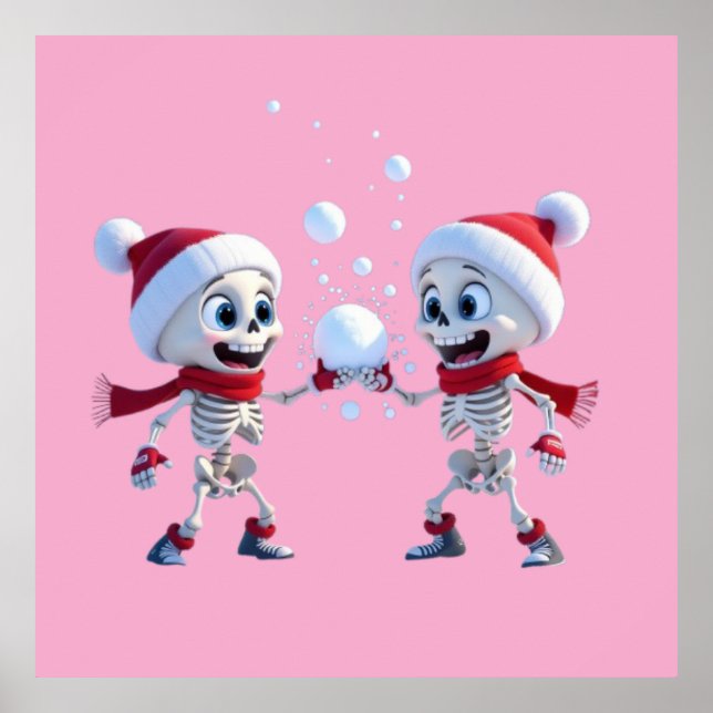 Funny Santa Skeletons Having a Snowball Fight  Poster (Framsidan)