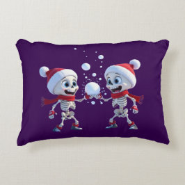 Funny Santa Skeletons Having a Snowball Fight  Prydnadskudde