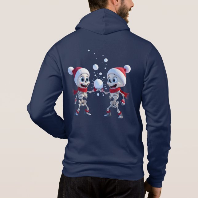 Funny Santa Skeletons Having a Snowball Fight  T Shirt (Baksida)