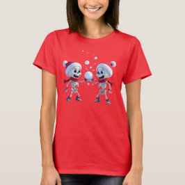 Funny Santa Skeletons Having a Snowball Fight  T Shirt