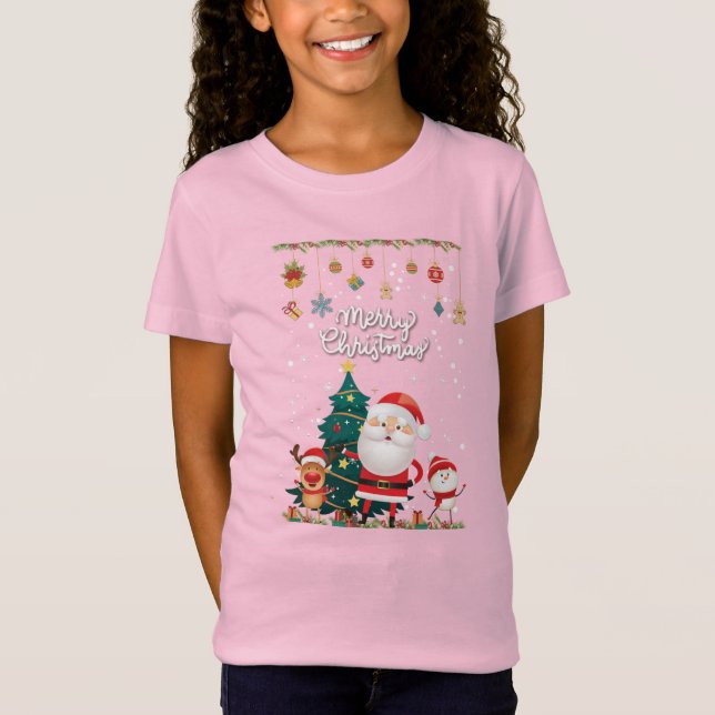 Funny Santa, Snowman, Reindeer Merry Christmas T Shirt (Framsida)
