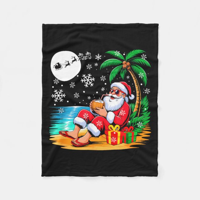 Funny Santa Sungles Drinking Coconut On Beach Chri Fleecefilt (Framsidan)