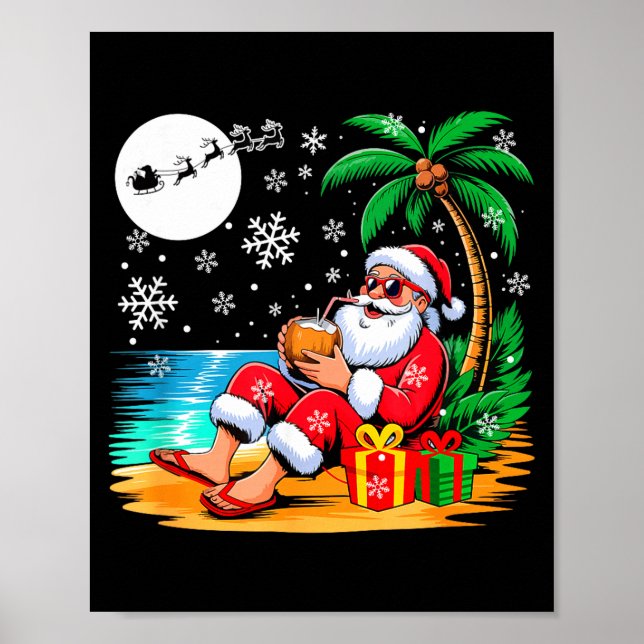 Funny Santa Sungles Drinking Coconut On Beach Chri Poster (Framsidan)