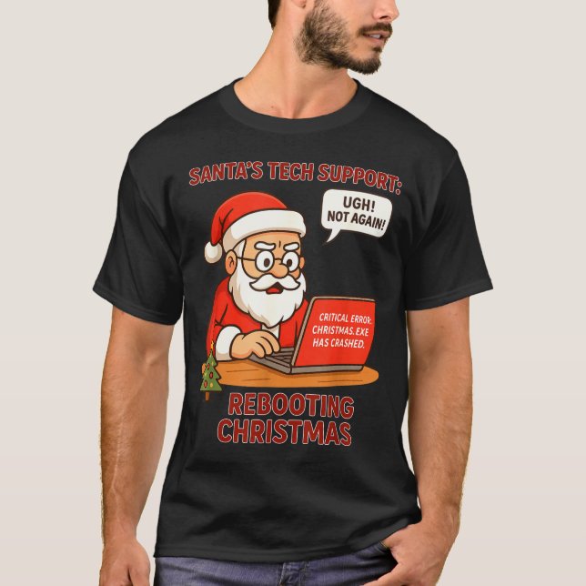 Funny Santa Support s Rebooting Humor Tech Compute T Shirt (Framsida)