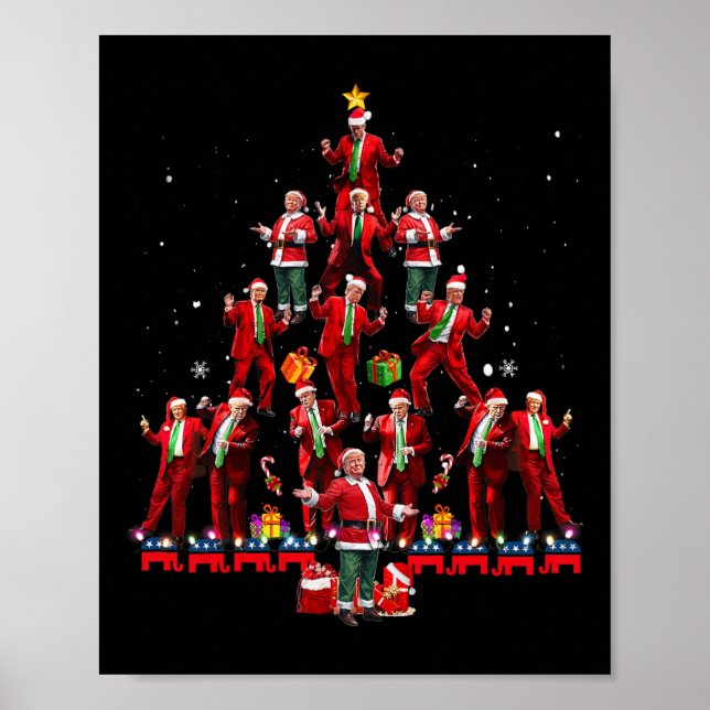Funny Santa Trump Dance Träd jul Pajama Julafton Poster (Framsidan)