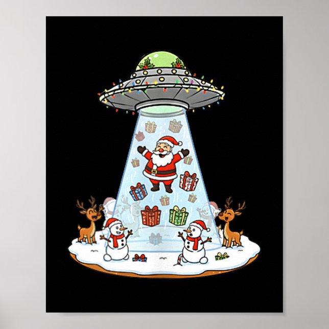 Funny Santa Ufo Delivery Happy Reindeer Snowman Ch Poster (Framsidan)