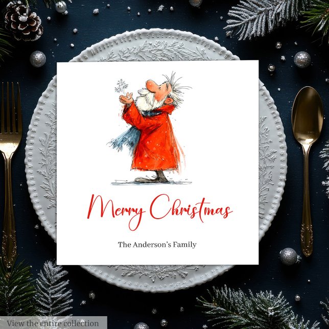 Funny Santa Watercolor Christmas Dinner Napkins Pappersservett (Funny Santa Watercolor Christmas Dinner Napkins)