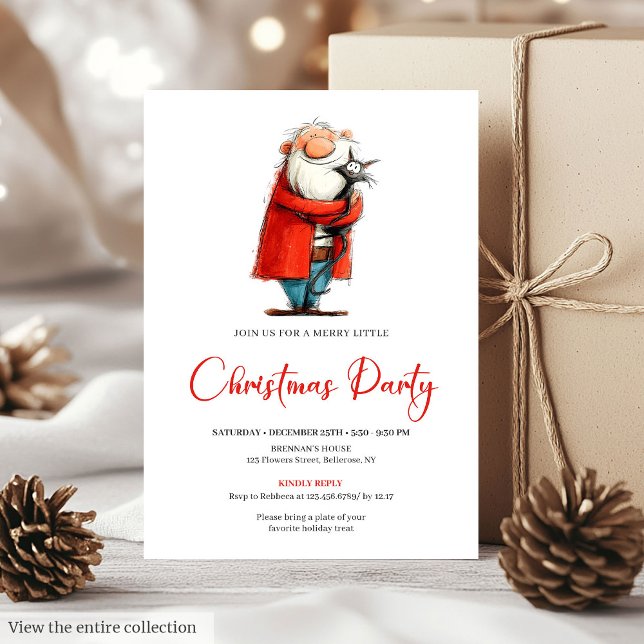 Funny Santa Watercolor Custom Holiday Invitation Inbjudningar (Funny Santa Watercolor Custom Holiday Invitation)