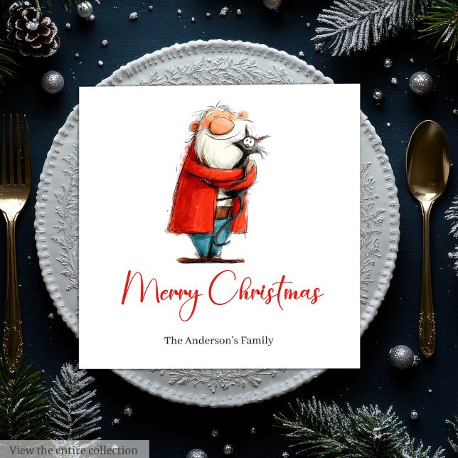 Funny Santa Watercolor Holiday Cocktail Napkins Pappersservett (Funny Santa Watercolor Holiday Cocktail Napkins)