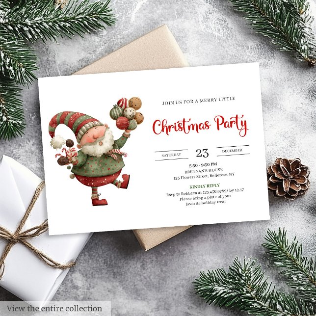 Funny Santa watercolor red green Christmas invite Inbjudningar (Funny Santa watercolor red green Christmas invite)