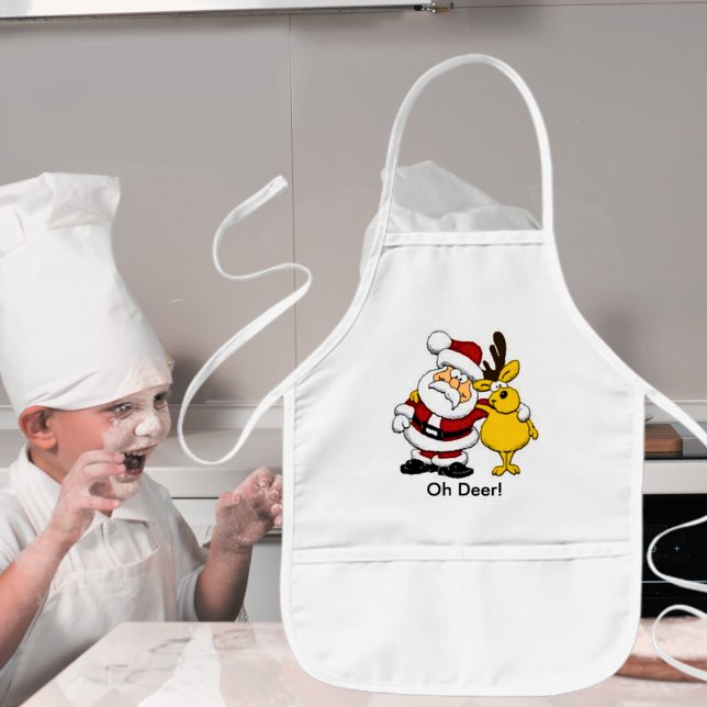 Funny Santa with Reindeer Friend Barnförkläde (Santa With Deer Kids' Apron)
