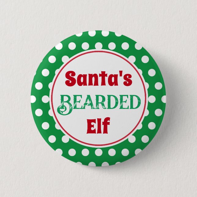 Funny Santa's Bearded Elf Christmas Button Pin Knapp (Framsida)