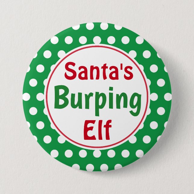 Funny Santa's Burping Elf Christmas Button Pin Knapp (Framsida)