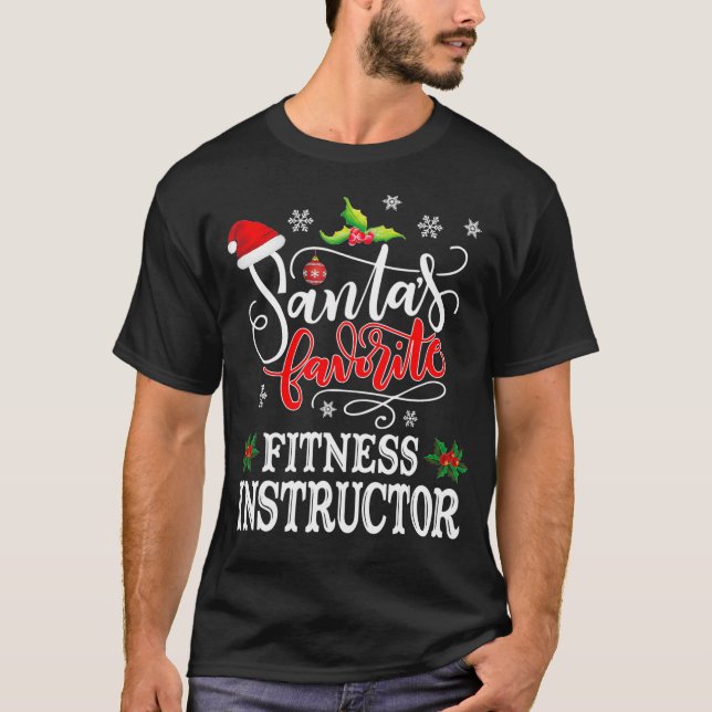 Funny Santas Favorite Fitness Instructor Santa Hat T Shirt (Framsida)