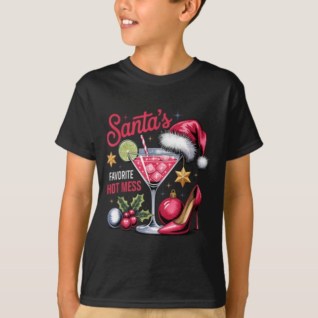 Funny Santa's Favorite Hot Mess Tail Lovers Merry  T Shirt (Framsida)