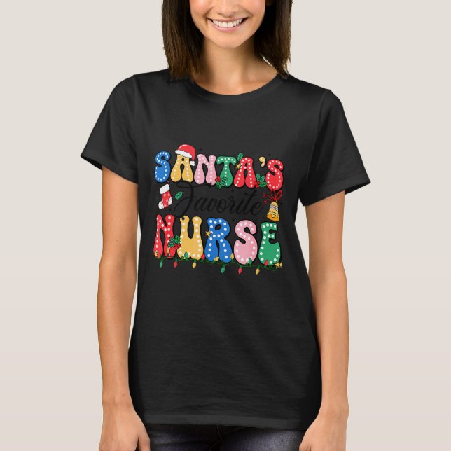 Funny Santa's Favorite Nurse Christmas Nursing Xma T Shirt (Framsida)