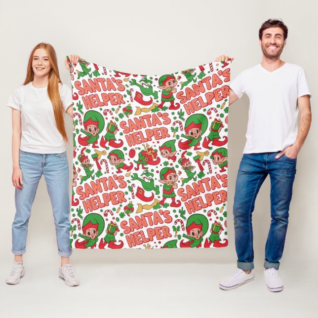 Funny Santa's Little Helper Elf Retro Cartoon  Fleecefilt (På plats)