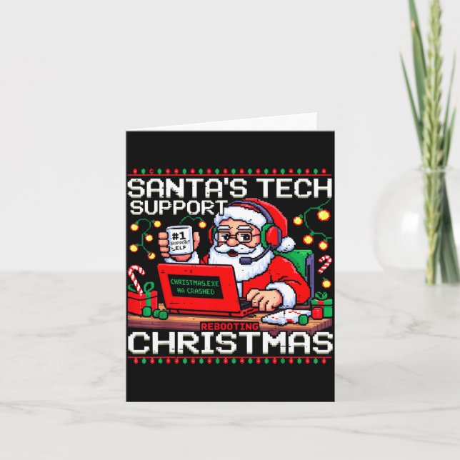 Funny Santa's Tech Suprt Rebooting Christmas Ugly  Kort (Framsida)