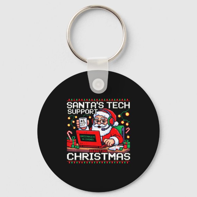 Funny Santa's Tech Suprt Rebooting Christmas Ugly  Nyckelring (Framsida)