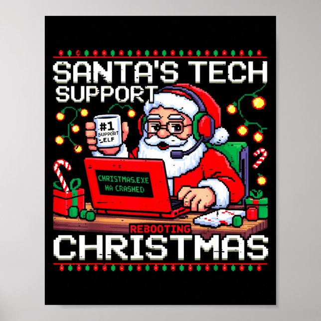 Funny Santa's Tech Suprt Rebooting Christmas Ugly  Poster (Framsidan)