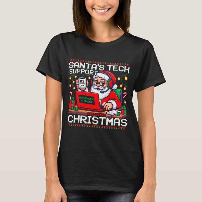 Funny Santa's Tech Suprt Rebooting Christmas Ugly  T Shirt (Framsida)