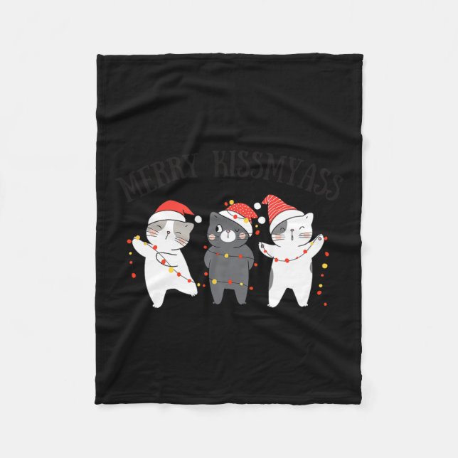 Funny Sarcastic Cats Merry Kissmy Julafton Pajamas Fleecefilt (Framsidan)
