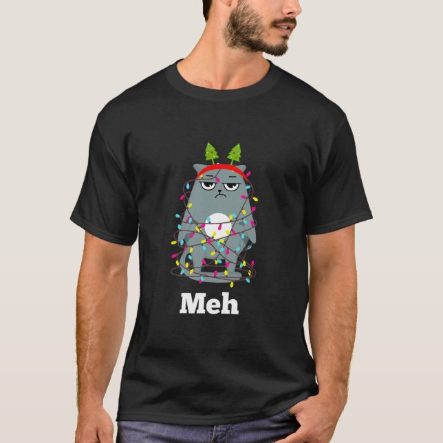 Funny Sarcastic Christmas Meh Cat Bah Humbug T Shirt (Framsida)
