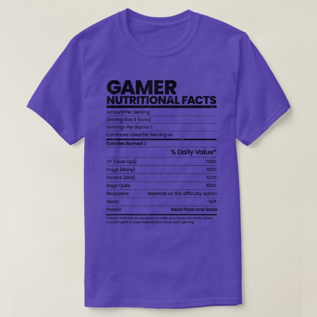 Funny Sarcastic Gamer Nutritional Facts Cool Video T Shirt (Design framsida)