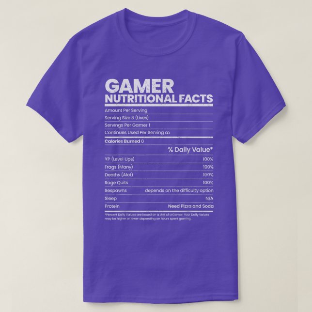 Funny Sarcastic Gamer Nutritional Facts Cool Video T Shirt (Design framsida)